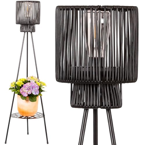 Gadgy Candeeiro de pé LED solar com suporte para flores, candeeiro exterior resistente à água para jardim e varanda, iluminação solar sustentável com design tripé, estilo vime
