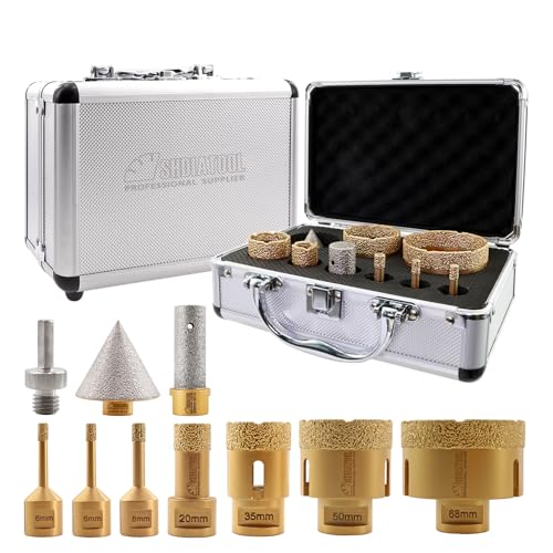 SHDIATOOL Brocas diamantadas M14 rosca 6/6/8/20/35/50/68/20 mm brocas dedo / 50 mm brocas de chanfro para porcelana cerâmica granito mármore