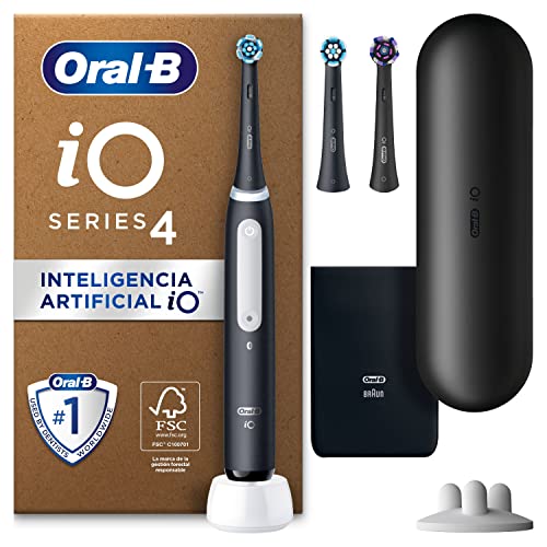Oral-B iO 4 Escova de dentes elétrica com cabo recarregável, 3 cabeças e estojo de viagem, desenhado por Braun, presentes originais para mulher e homem - preto