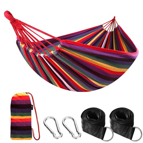 Anyoo Cama de rede de algodão para jardim ao ar livre, cama portátil de lona com cordas, para acampar, capacidade para 200 kg de peso, leve, com bolsa, para jardim, pátio, terraço, praia, viagens de mochila às costas