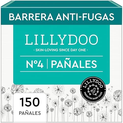 Fraldas LILLYDOO delicadas com a pele - tamanho 4 (9-14 kg), caixa mensal (150 unidades), proteção contra fugas, macias, sem perfumes ou loções e dermatologicamente testados