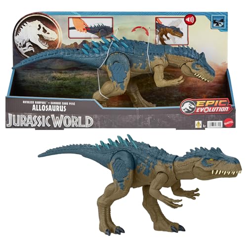 Mattel Jurassic World Alosaurus dinossauro de brinquedo com sons, ataque com impactos, 4 anos, HRX51