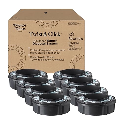 Tommee Tippee Substituição original para recipiente avançado de fraldas Twist and Click, pacote exclusivo de 8, fácil de trocar e muito económico