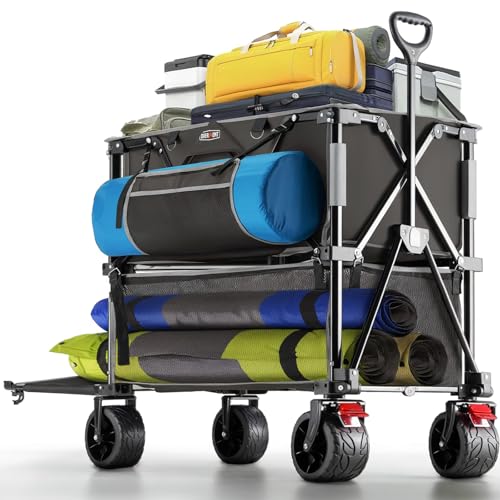 Overmont Carrinho dobrável com rodas 2 camadas 400 l - carrinho de transporte de grande capacidade expansível de 132 cm - carros de transporte rodas grandes para todo o terreno para comprar praia e