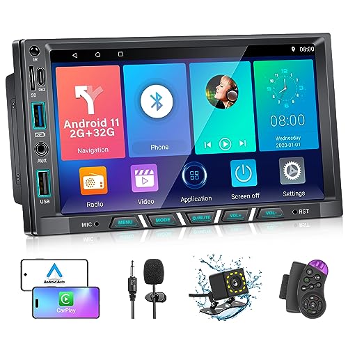 2G + 32 GB: rádio Android 2 DIN com Apple Carplay e Android Auto, rádio Bluetooth de 7 polegadas com câmara Maecha atrás, autorrádio Bluetooth com GPS/WiFi/FM/USB/AUX/TF/Type-c.