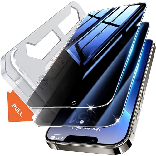 Tentoki Protetor de ecrã de privacidade para iPhone 13 Pro Max/14 Plus de 6,7 polegadas, compatível com ID de rosto, [remoção automática de pó][Proteção de privacidade de 25 graus] 2 unidades