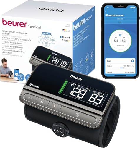 Tensiómetro de braço BM 81 easyLock da Beurer, validado clinicamente, pulseira com fecho rotativo simples, sem tubos ou cabos, medição suave e rápida, com conexão à aplicação