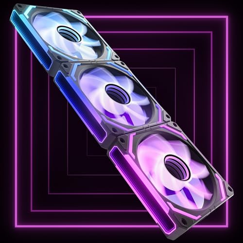 AsiaHorse COSMIQ Ventiladores RGB para PC de 120 mm Reverse, conjunto de 3 com conexão em corrente ARGB, espelho infinito, FDB, 2000 RPM, 68,5 CFM, 24 LED, 4 pinos PWM e 5 V 3 pinos com controlador