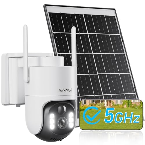 [5 GHz & 2,4 GHz]Câmara de vigilância WiFi exterior solar, bateria de 8000 mAh e painel solar de 7 W, 2 K 4 MP câmara de vigilância exterior com luz de inundação, visão noturna cor, detecção de