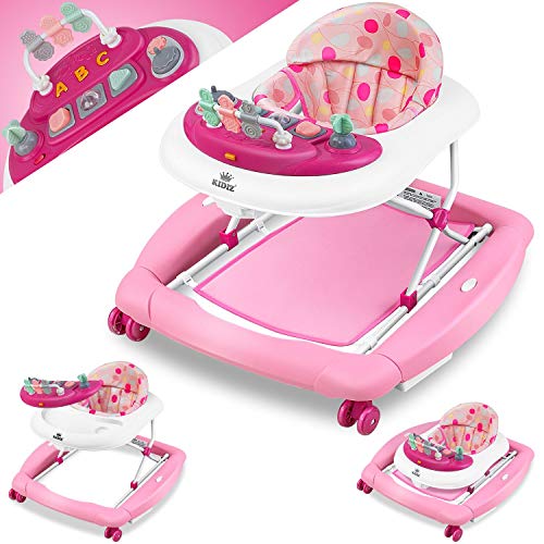 KIDIZ® 4 em 1 Babywalker jogo e andarilho para bebés, função de baloiço de rede para bebés com rodas, luz, música, centro de jogos, mesa de jantar, cadeira para caminhar bebés a partir de 6 meses