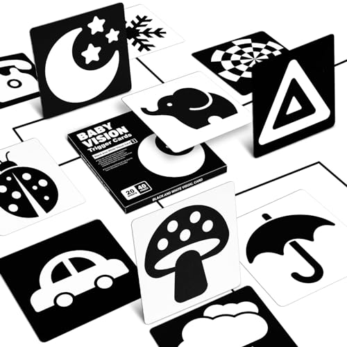 Aolso Cartões pretos e brancos para bebés, 20 peças brinquedos para bebés, cartão bebé branco e preto jogos educativos aprender cores, cartões flash cartões cartão visual de alto contraste
