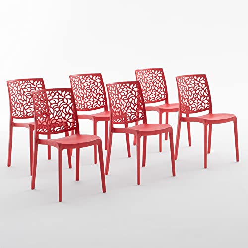 Cadeiras de resina moderna empilháveis de polipropileno com fibra de vidro, para interior, cozinha ou sala de jantar, exterior e jardim, cadeiras de restaurante e contract - Anna (6 cadeiras