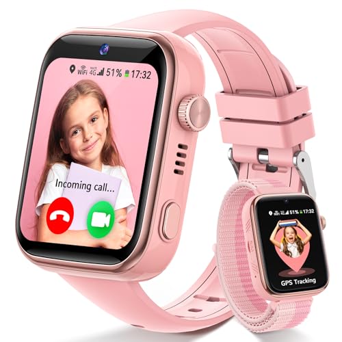 Fitnynxos 4G Relógio inteligente criança, Smartwatch crianças com GPS e chamadas, videochamada, localizador, SOS, modo de classe, bate-papo, SMS, Whatsapp, WiFi, IP68 impermeável, SIM, podómetro