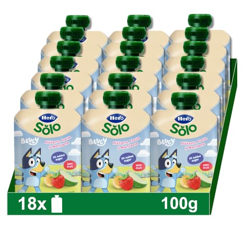 Hero - Sacos com banana, morango e maçã, para bebés a partir dos 12 meses - embalagem de 18 x 100 g, a embalagem pode variar