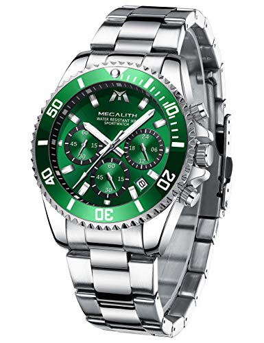 MEGALITH Relógios homem aço inoxidável relógios grande de pulseira cronógrafo impermeável elegante relógio analógico homem designer luminoso data, presentes para homens