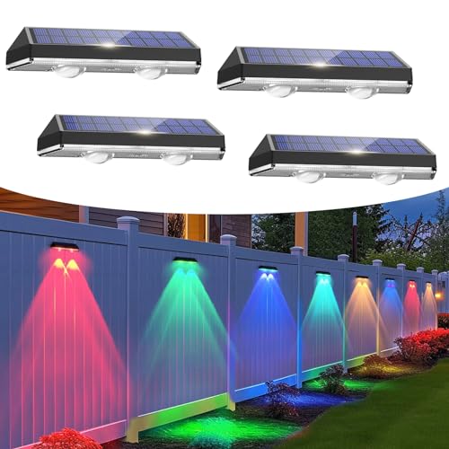 Auting Candeeiro solar de parede exterior, 4 unidades, impermeável, para decoração de jardim, terraço, jardim, parede, degraus e escadas, cor branca quente / multicolor que muda de cor