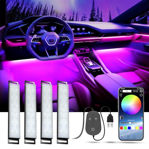 YiLaie Luzes LED de carro, LED para carro interior USB, com 16 milhões de cores de bricolage, função de memória colorida e modo música, design de 2 cabos luz ambiente carro, acessórios para carro