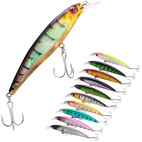 Sougayilang Minnow - Conjunto de iscas de pesca para pesca de truta, robalo, poleiro