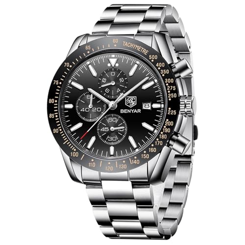 Benyar Relógios para homem, relógios de pulso, mostrador de design impermeável, relógio para homem, banda de couro analógico, data de bracelete, presente elegante