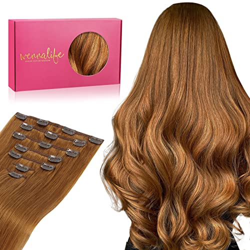 WENNALIFE Grampo de cabelo natural, 55 cm, 120 g, 7 peças, gengibre mogno extensões de cabelo naturais extensões de cabelo Remy extensões de cabelo postiços mulher