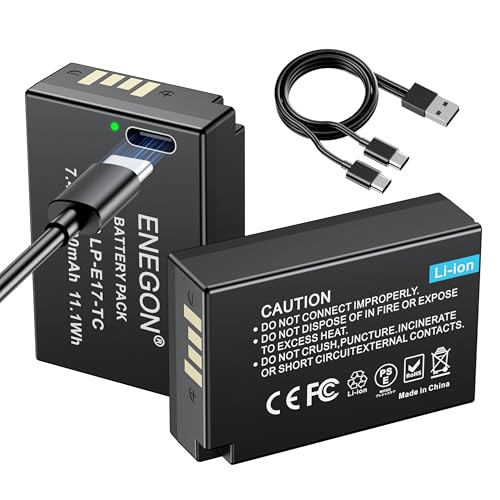 ENEGON LP-E17 Tipo C porta de carregamento bateria para Canon Rebel SL2, T6i, T6s, T7i, EOS M3, M5, M6, EOS 200D, 250D, 77D, 750D, 760D, 8000D, 8000D, 8000D, 80000000 0D X8i, RP digital SLR câmara