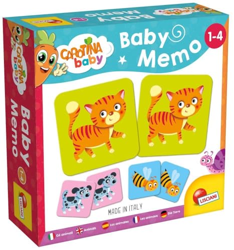 Lisciani - Baby Memo - Os animais - jogo de sociedade educacional - jogo de memória e reflexão - 24 cartas - para crianças dos 1 aos 4 anos de idade - CAROTINA BABY