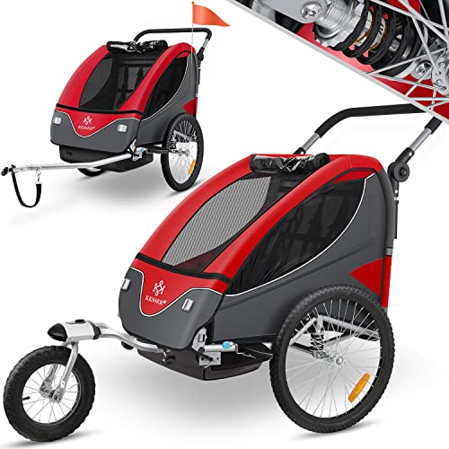 KESSER® Reboque para crianças reboque de bicicleta giratório 360° com suspensão 2em 1 função Jogger reboque para crianças arnês de 5 pontos reboque Jogger para bicicletas máximo 40 kg
