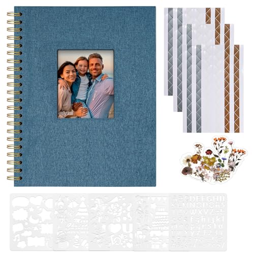 Vienrose Álbum de fotos Scrapbook, 20,5 x 28 cm, álbum de recortes com capa de linho e 40 páginas brancas Kraft, família, casamento, viagem DIY Scrapbooking Supplies Set. Azul escuro