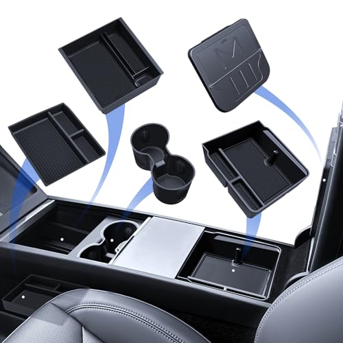 LANTU 5 peças acessórios para Tesla Model 3 2024-2025 organizador de consola central, bandeja de silicone, caixa de armazenamento para apoios de braços, caixa oculta e porta-copos