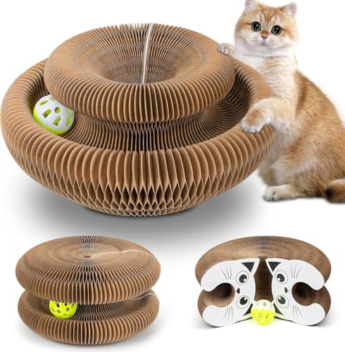 EXTFANS Raspador para gatos papelão ondulado, cama dobrável para gatos, brinquedo Kitty Kurlz, tábua de raspar gatos com bola de sino de brinquedo
