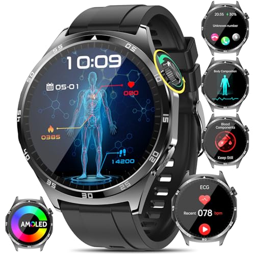 2025 ECG Relógio inteligente com /HRV/ácido úrico/lípido/BMI, 1,43" AMOLED saúde Smartwatch com detecção BMI/fadiga/emoções/temperatura corporal/pressão arterial/sonho, para Android iOS