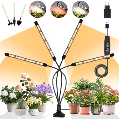 ANPSSSEN Candeeiro para plantas com 80 LED, lâmpada de cultivo interior, luz para plantas de interior de espectro completo com temporizador de 3/9/12h, 3 modos de iluminação para hortaliças