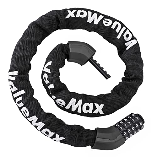 ValueMax Cadeado de bicicleta com 5 dígitos, fechadura de bloqueio de alta segurança, cadeado combinação de 8 mm * 1 m, cadeado de corrente de bicicleta, cabo anti-roubo, para bicicleta de motociclo,