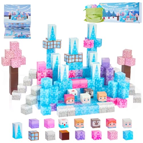 Gleamkid Conjunto de blocos magnéticos - 110 peças de blocos magnéticos - princesa magnética mundo mágico de gelo, azulejos magnéticos, brinquedos magnéticos, cubos magnéticos