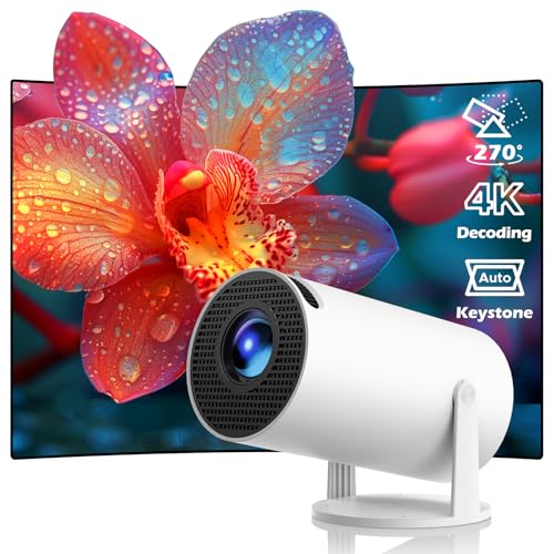 2025 Projetor portátil - Mini WiFi 6 Bluetooth 5.0, compatível com HD 4K 1080P Projetor com correção automática de teclado vertical 270° rotação projetor inteligente com Android 11.0