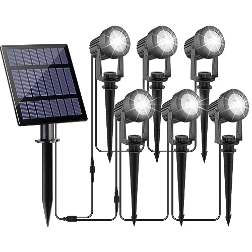 NATPOW Focos LED exterior solare, luzes solares 6 em 1, para jardim ao ar livre, IP65 impermeável, 2 níveis de brilho iluminação para árvores, pátio, caminhos (6000 K)