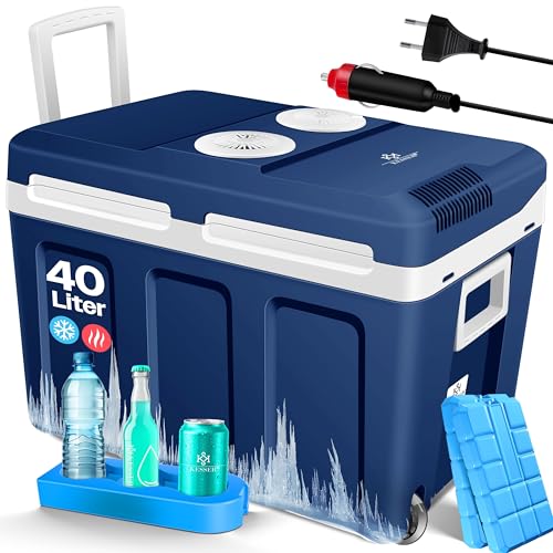 KESSER® Geladeira elétrica portátil 40L com rodas | Aquente e resfria | Termoelétrica | mini frigorífico | 12 V e 230 V | Para carro, campismo e tomada | Modo ECO, inclui acumuladores de frio
