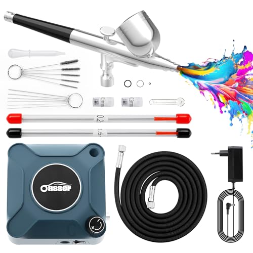 Oasser Mini kit aerógrafo com compressor profissional Airbrush 36PSI conjunto de ação dupla pistola regulação tensão contínua modelos decoração bolos unhas
