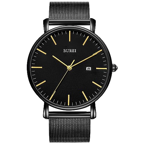 BUREI Relógio de pulso clássico para homens estojo ultra fino minimalista mostrador analógico com data movimento de quartzo japonês