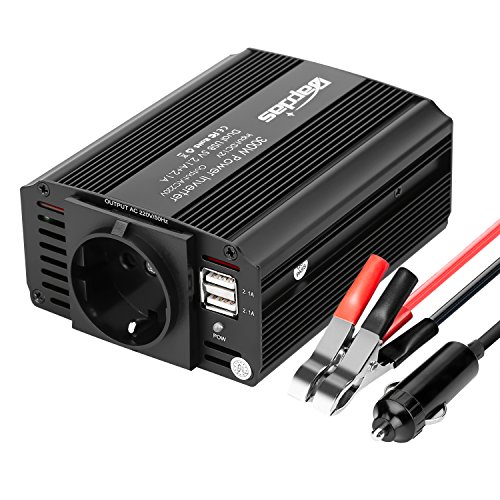 Bapdas 300 W Inversor de energia, DC 12 V, 220 V - 240 V AC saída, portas duplas USB 5 V/2.1 A