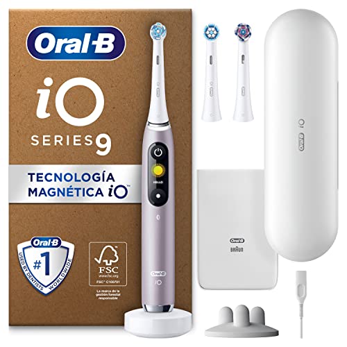 Oral-B iO 9 Escova de dentes elétrica com cabo recarregável, 3 cabeças e estojo de viagem com carregador, desenhado por Braun, presentes originais para mulher e homem - rosa