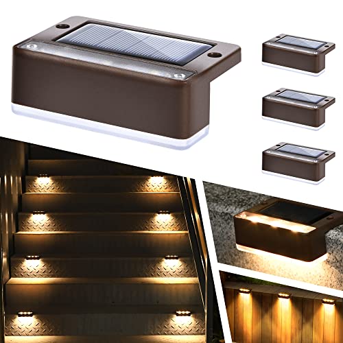 Solpex Conjunto de 4 lâmpadas solares para exteriores, luz branca quente, luzes solares impermeáveis, iluminação LED para escadas exteriores, degraus, cercas, jardim, pátio,