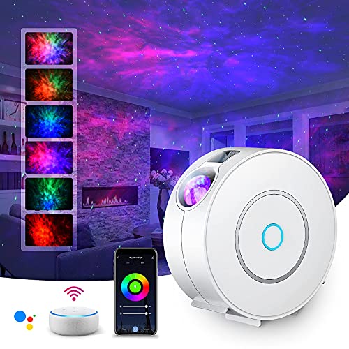 SUPPOU Projetor de estrelas LED, projetor de estrelas, luz noturna infantil, controlo de voz, sincronização, música, adequado para crianças/adultos, festas/quartos/bares/aniversário (branco)