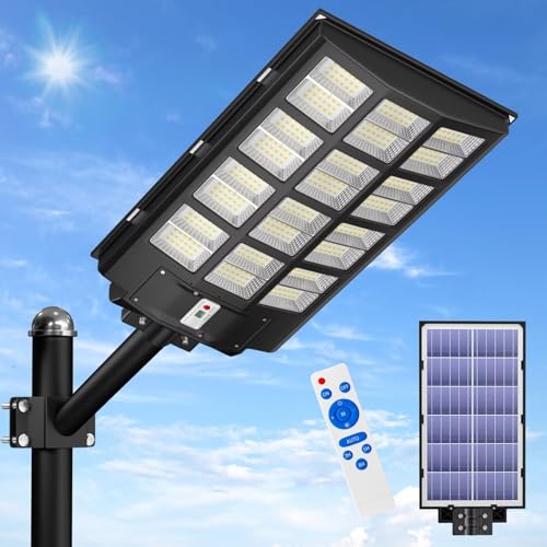 JAYNLT Y-6800W Lanternas solares exteriores, 10000LM 6500K luz solar potente com sensor de movimento, IP67 luzes de segurança impermeáveis, holofote solar exterior para pátio, calçados, rua