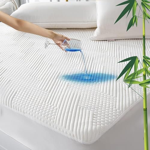 GRT Protetor de colchão 90 x 200 cm, impermeável fibra de bambu, cobertura de colchão respirável e certificado Oeko-Tex, capa para colchão alonga até 30 cm de profundidade (branco)