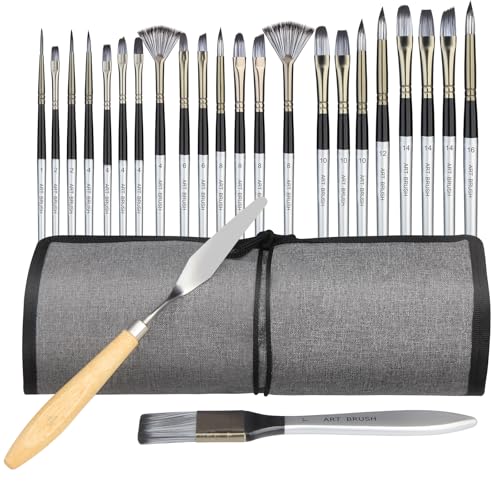 Conjunto de pincéis pintura acrílica profissional, 24 peças premium conjunto de óleo pincel para pintar com saco de lona e espátula de pintura adequado para pinturas acrílicas aguarela óleo guache (24