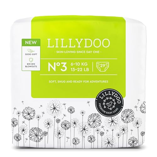 Fraldas LILLYDOO delicadas com a pele - tamanho 3 (6-10 kg), 29 unidades, proteção contra fugas, macias, sem perfumes ou loções e dermatologicamente testados