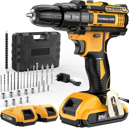 JYGMPRO Broca de bateria de 21 V, broca parafuso bateria com 2 x 2,0 Ah baterias, parafuso elétrico de 42 Nm, ajuste de par de 25 + 3, 30 acessórios, 2 velocidades, luz LED para casa, bricolage