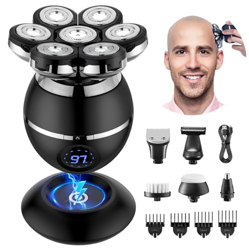 ETENTOUS Máquina de barbear cabeça para homem, 7D máquina de barbear cabeça para careca - 6 em 1 máquina de barbear cabeça com ecrã LED impermeável IPX7 em seco e húmido máquina de barbear para homem.