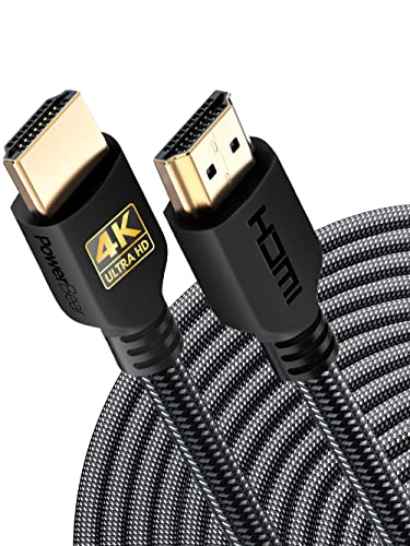 PowerBear Cabo HDMI 4K 7,5 m | Alta velocidade, conectores de nylon trançado e ouro, 4K @ 60Hz, Ultra HD, 2K, 1080P, ARC e CL3 classificado | para computador portátil, monitor, PS5, Xbox One e mais